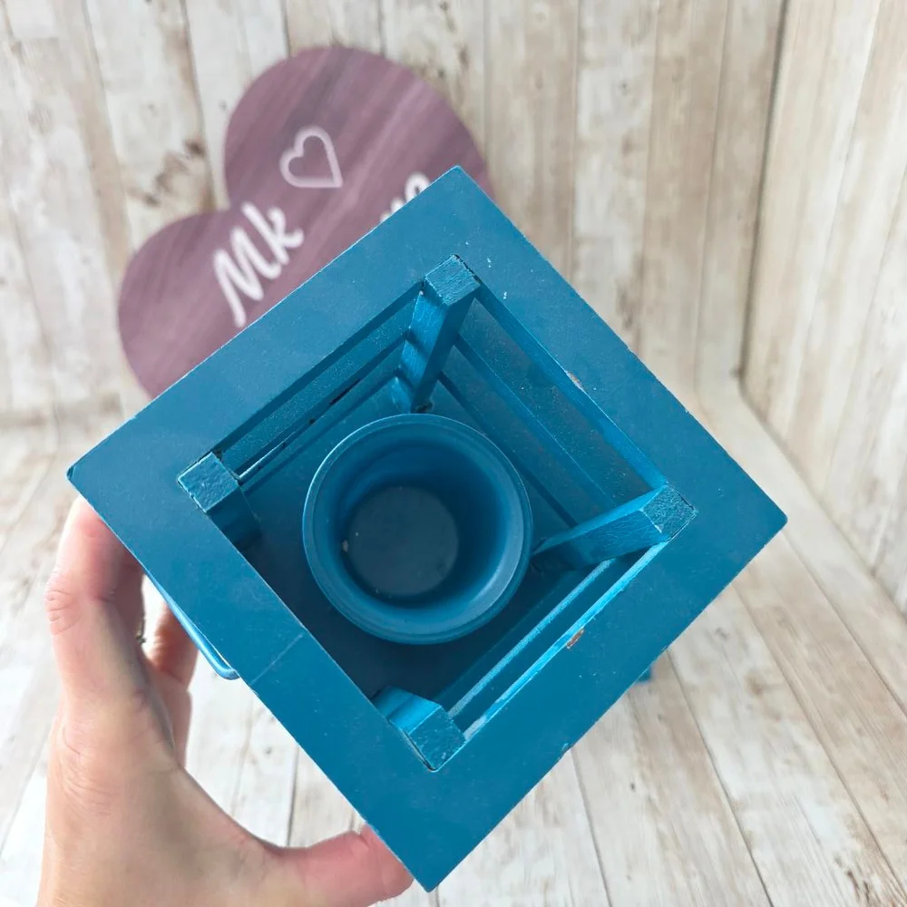 Two Turquoise Blue Wooden Candle Holder Small